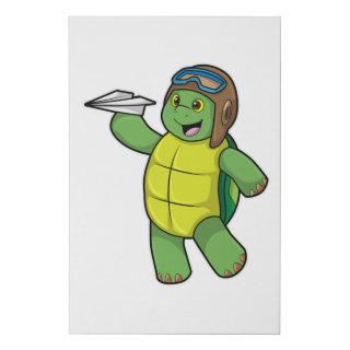 Turtle as Pilot with Paper plane Faux Canvas Print