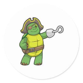Turtle as Pirate with Hooked hand & Eye patch Classic Round Sticker