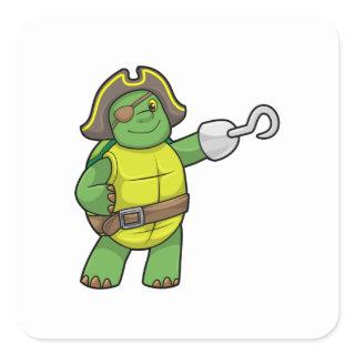 Turtle as Pirate with Hooked hand & Eye patch Square Sticker