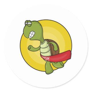 Turtle as Runner at Jogging Classic Round Sticker