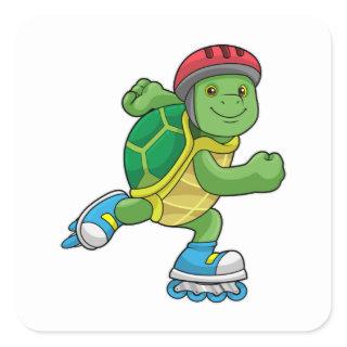 Turtle as Skater with Inline skates & Helmet Square Sticker