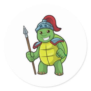 Turtle as Warrior with Spear & Helmet Classic Round Sticker