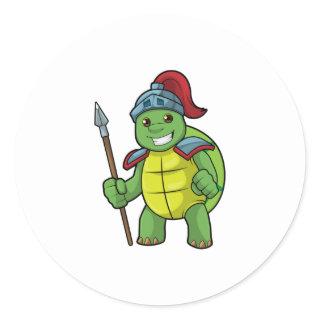 Turtle as Warrior with Spear & Helmet Classic Round Sticker