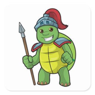 Turtle as Warrior with Spear & Helmet Square Sticker
