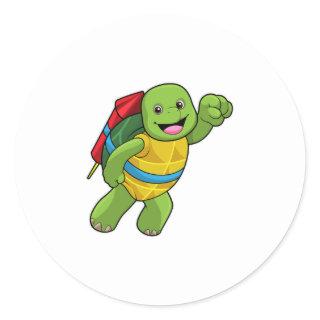 Turtle at Flying with Rocket Classic Round Sticker