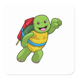 Turtle at Flying with Rocket Square Sticker