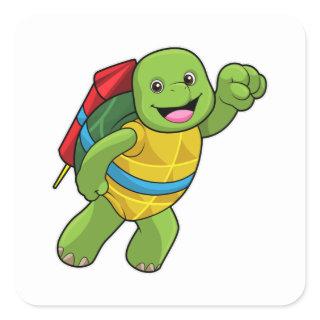 Turtle at Flying with Rocket Square Sticker