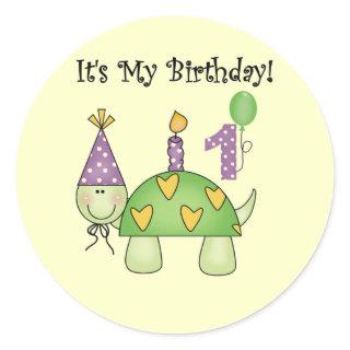 Turtle First Birthday Tshirts and Gifts Classic Round Sticker