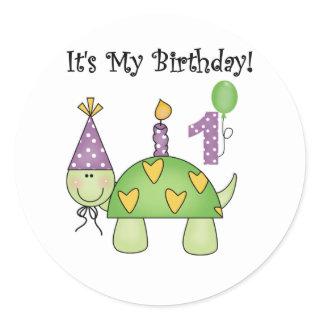 Turtle First Birthday Tshirts and Gifts Classic Round Sticker