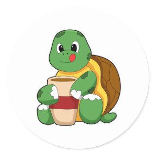 Turtle with Cup of Coffee Classic Round Sticker