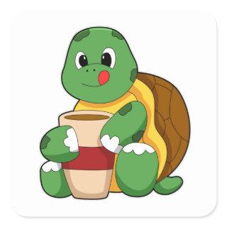 Turtle with Cup of Coffee Square Sticker