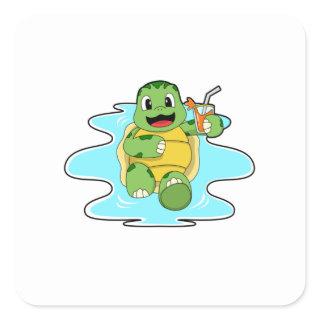 Turtle with Drink in Water Square Sticker