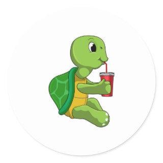 Turtle with Drinking mug with Straw Classic Round Sticker