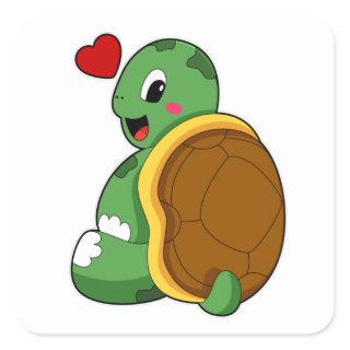 Turtle with Heart Square Sticker