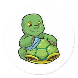 Turtle with Shell & Cleaning rag Classic Round Sticker