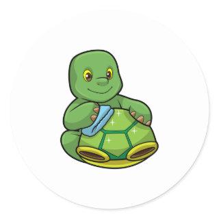 Turtle with Shell & Cleaning rag Classic Round Sticker