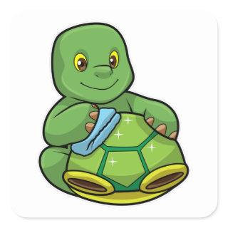 Turtle with Shell & Cleaning rag Square Sticker