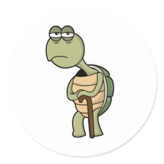 Turtle with Shell & Walking stick Classic Round Sticker