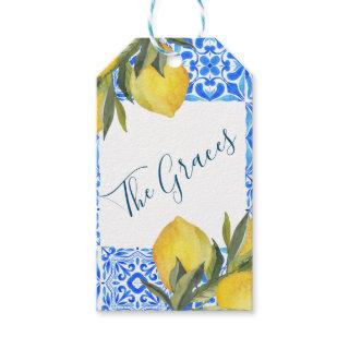 Tuscan Tile Watercolor with Lemon  Gift Tags