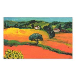 TUSCANY LANDSCAPE WITH SUNFLOWERS RECTANGULAR STICKER