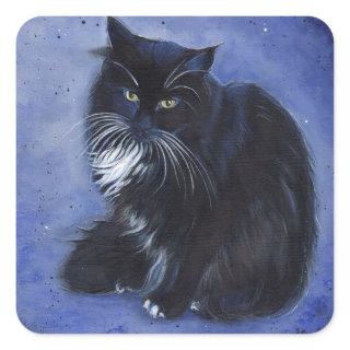 Tuxedo black and white cat art by Renee Lavoie  Square Sticker