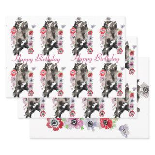 Tuxedo Cat Black and White Cats Funny Floral  Sheets