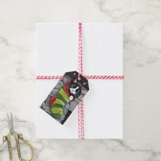 Tuxedo Cat in a Striped Stocking Gift Tags