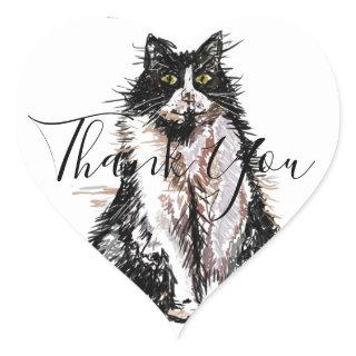 Tuxedo Cat Thank You Black and White Cats Heart Heart Sticker