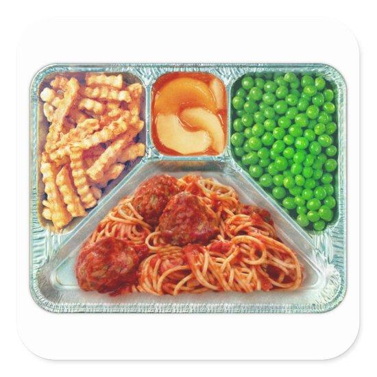 TV Dinner Spaghetti and Meatballs Square Sticker