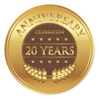Twenty Years Anniversary Celebration Gold Medal Classic Round Sticker