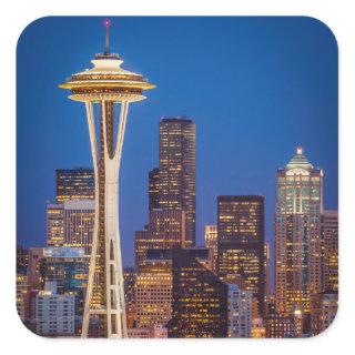 Twilight Blankets The Space Needle And Downtown 2 Square Sticker
