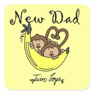 Twin Boys Monkeys New Dad Gifts Square Sticker