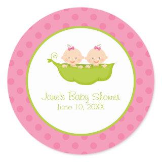 Twin Girls Baby Shower, Two Peas in a Pod Classic Round Sticker