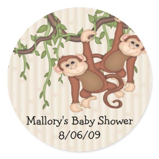 Twin Monkeys Baby Shower Classic Round Sticker