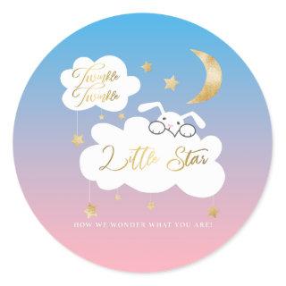 Twinkle Little Star Bunny Gender Reveal Favor Classic Round Sticker