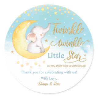 Twinkle Little Star Elephant Blue Boy Favor Thank Classic Round Sticker
