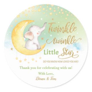 Twinkle Little Star Elephant Green Favor Thank You Classic Round Sticker