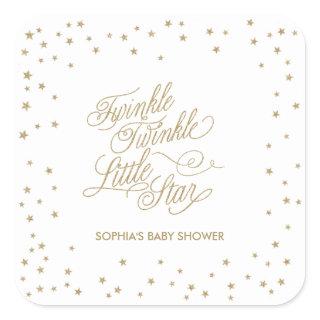 Twinkle Little Star Gold Baby Shower  Square Sticker