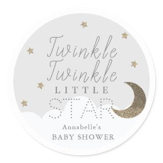 Twinkle Little Star Gray Baby Shower Classic Round Sticker