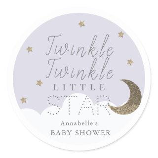 Twinkle Little Star Lilac Baby Shower Classic Round Sticker
