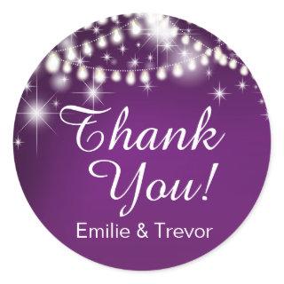 Twinkle String Lights Thank You purple Classic Round Sticker