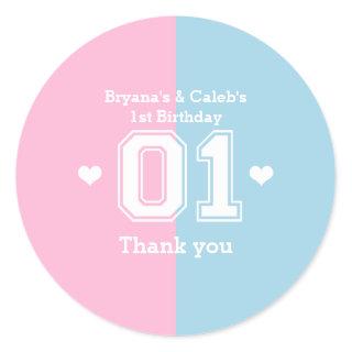 Twins Athletic 01 1st Birthday Party Favor Sticker