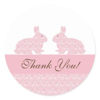 Twins Baby Bunny Baby Shower Sticker Thank You