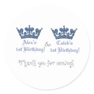 Twins Blue Crowns Boys Royal Prince Party Sticker