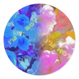 Twins Gender Reveal for Boy Girl 1/2 Blue 1/2pink Classic Round Sticker