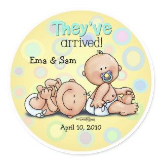 Twins have arrived classic round sticker