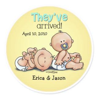 Twins have arrived classic round sticker