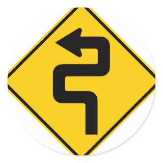 Twisted Road Ahead Highway Sign Classic Round Sticker