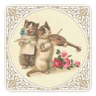 Two Anthropomorphic Kittens Playing Music Square Sticker