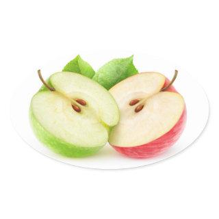 Two apple halves oval sticker